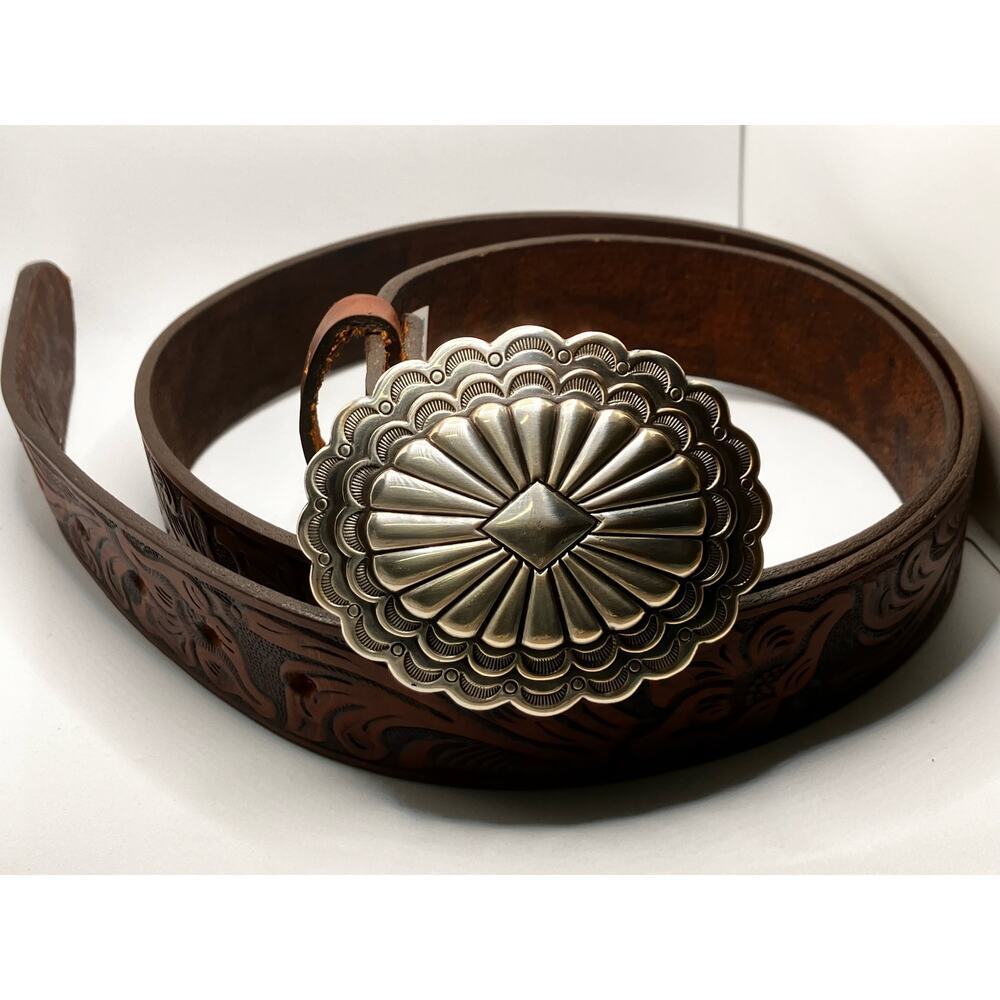 Brown Leather Belt with Silver Buckle